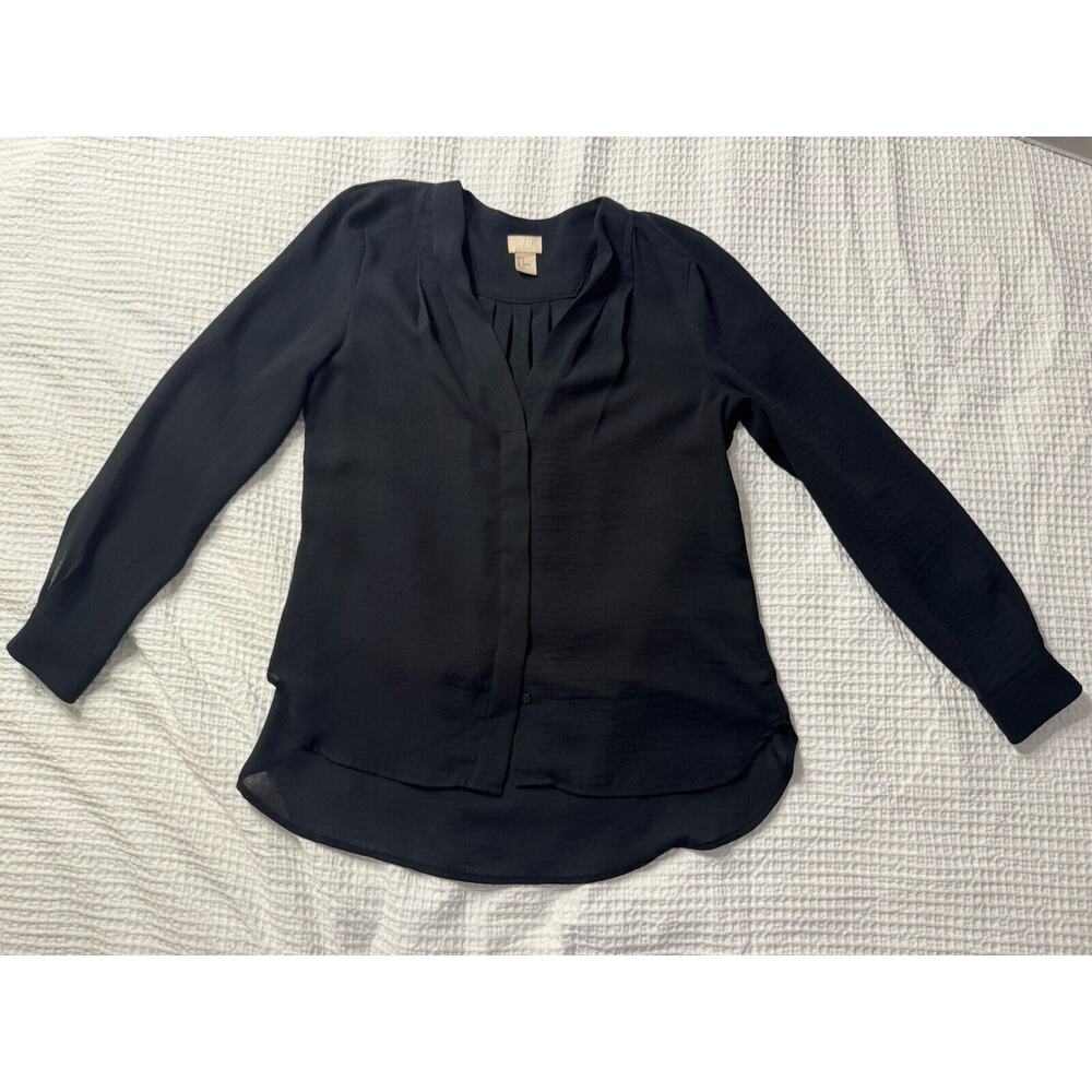 H&M Black Sheer Blouse Women's Size 2 Old Money Work Career Clean Girl - Picture 1 of 8
